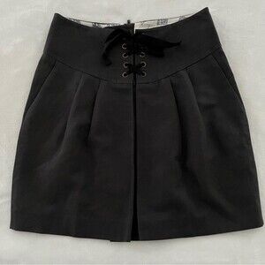 Anthropologie LEIFSDOTTIR Lace Up Front Dark Grey Mini Skirt, Size 2